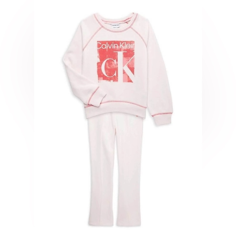 Toddler Girls 2 Piece Calvin Klein Crewneck Sweatshirt & Wide Leg Pants - Macys